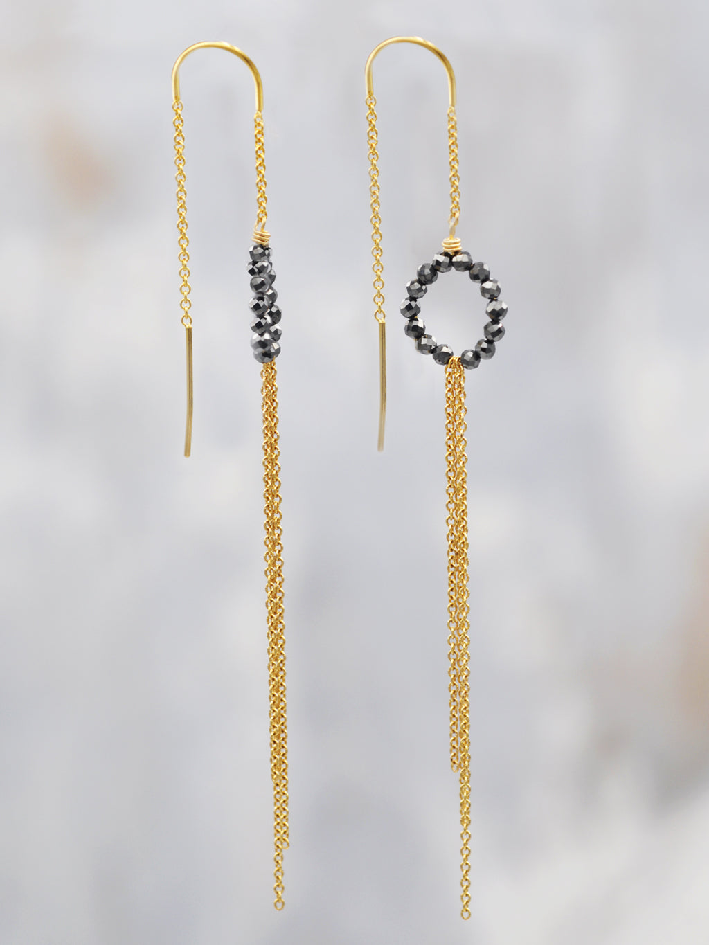 Black Spinel Fringe Threader Earrings