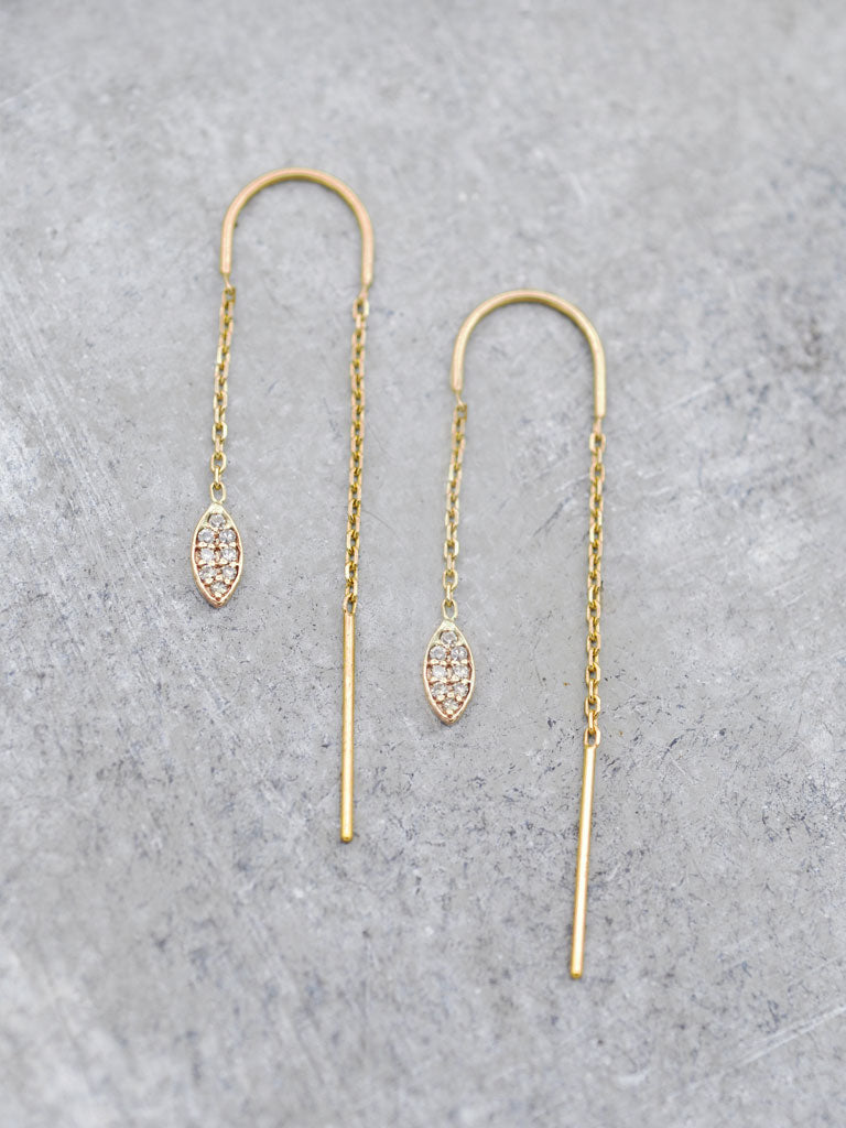 14K Pave Diamond Marquis Threader Earrings