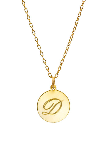 14K Goldfill Engraved Initial Disk Necklace - Polished Finish