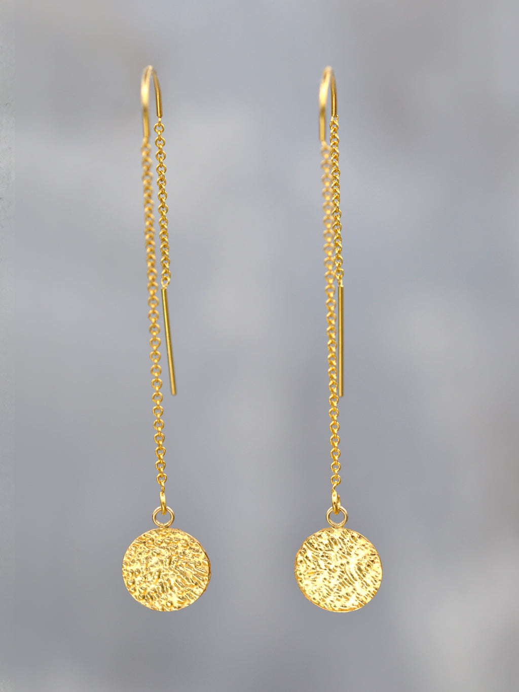 Textured Gold Disk Threader Earrings