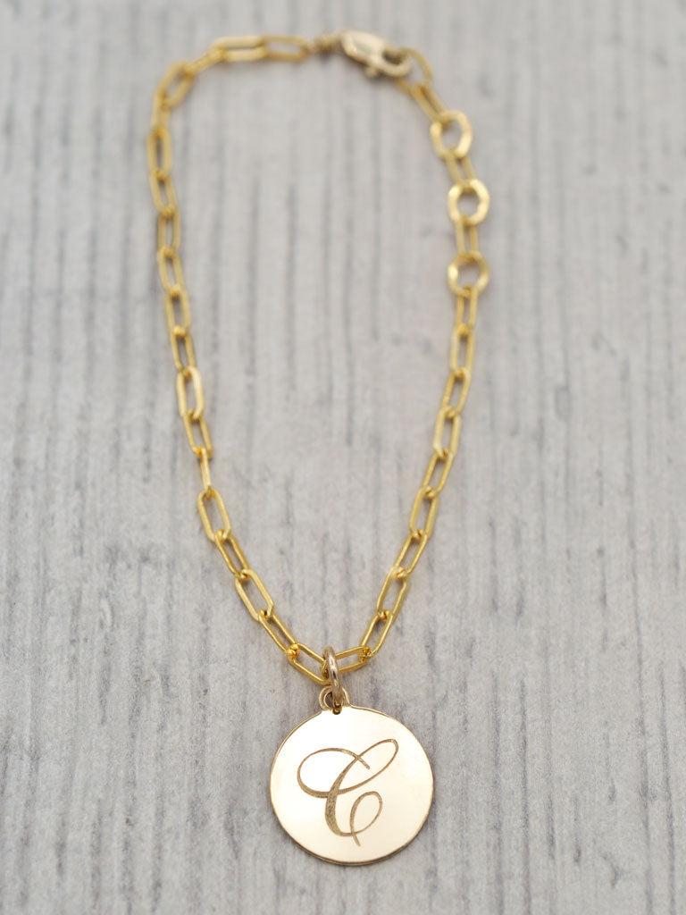 Engraved Initial Paperclip Charm Bracelet - 14K Goldfill