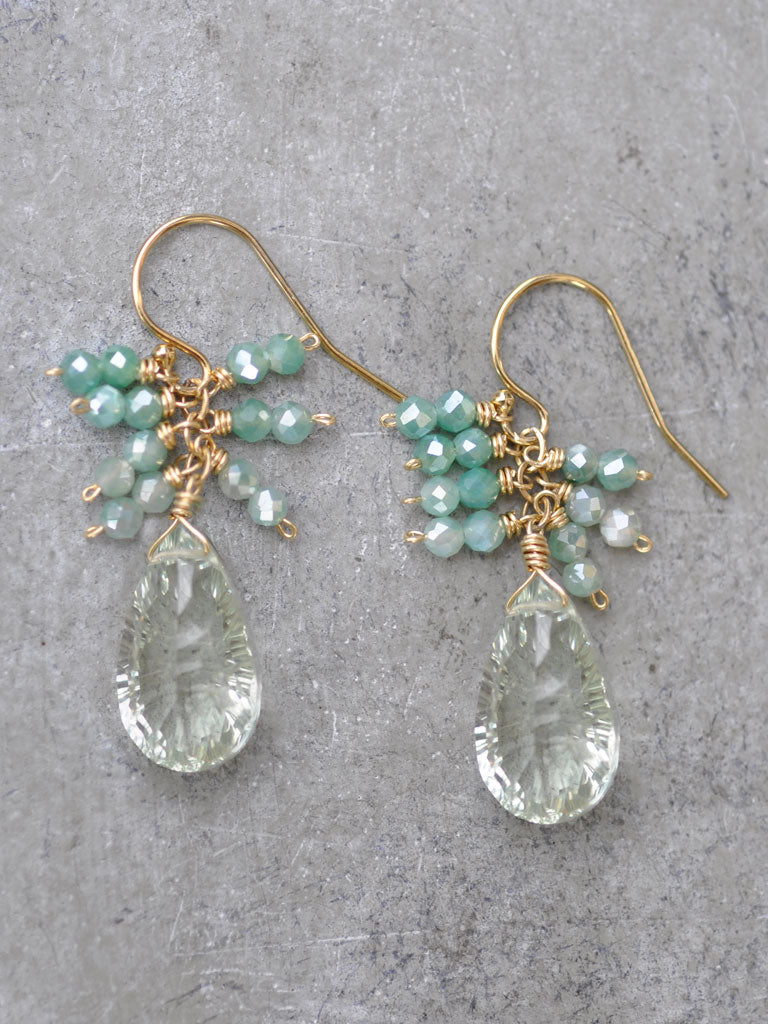 Fancy Green Amethyst Cluster Earrings