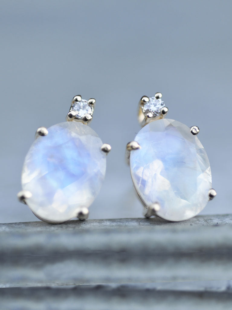 14K Moonstone & Diamond Posts