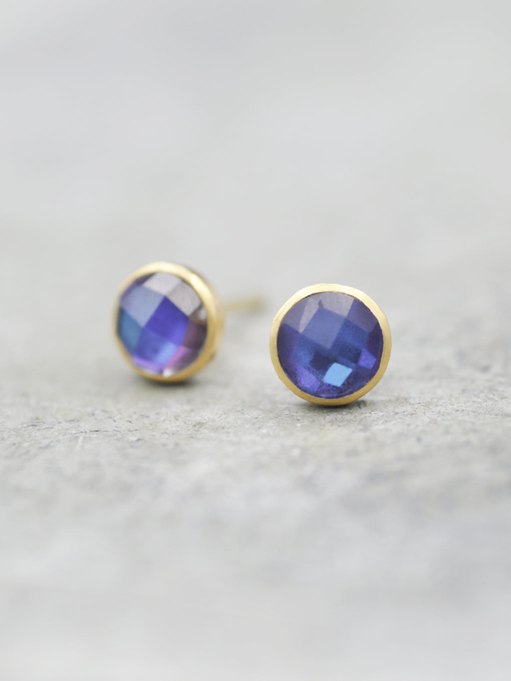 14K Mystic Blue Topaz Bezel Post Earrings