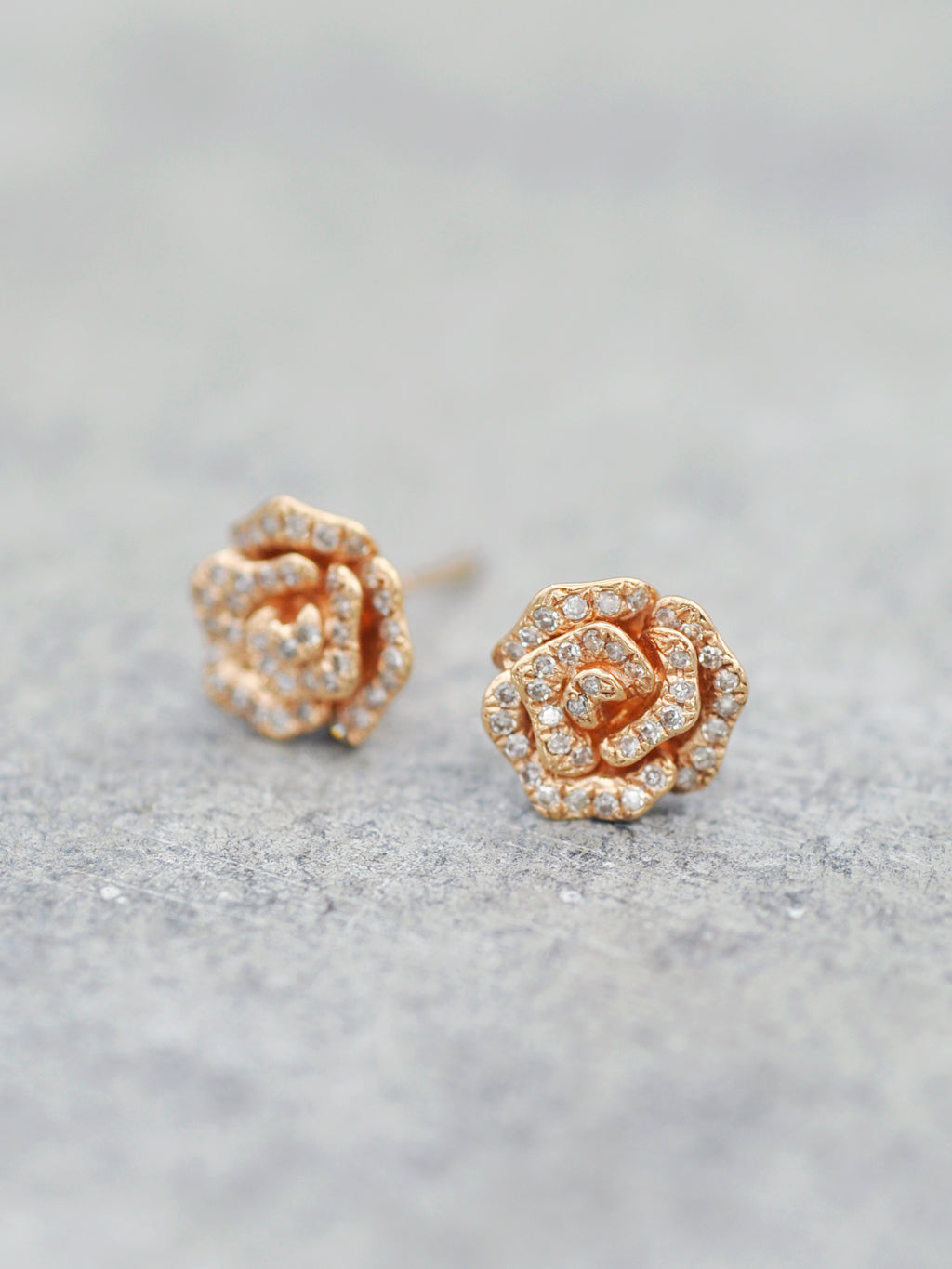 14K Blossoming Diamond Rose Posts - LUNESSA