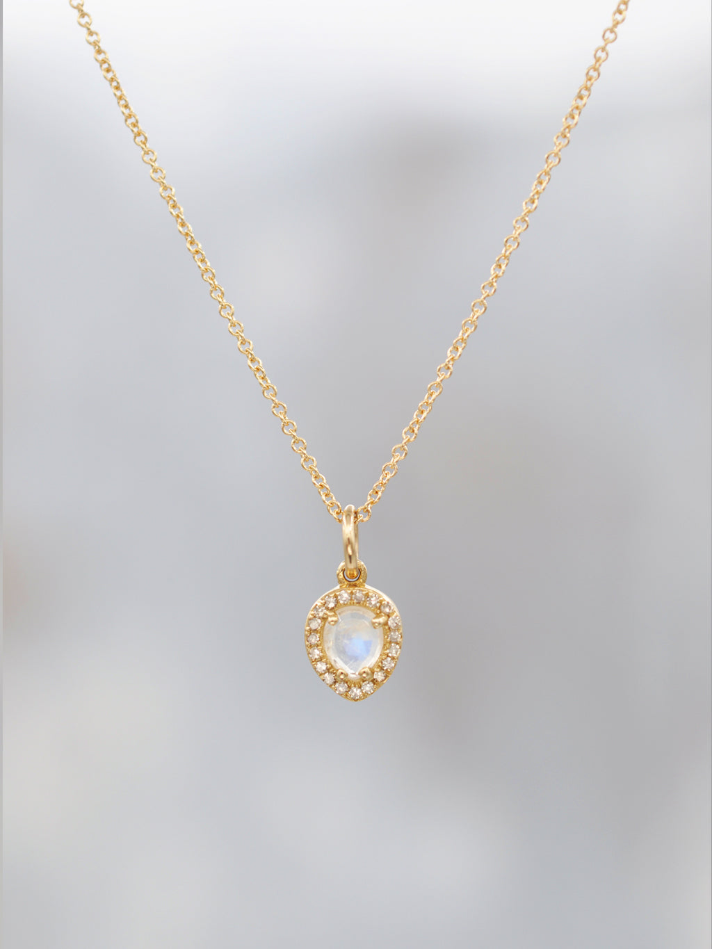 14K Rosecut Moonstone & Diamond Halo Necklace