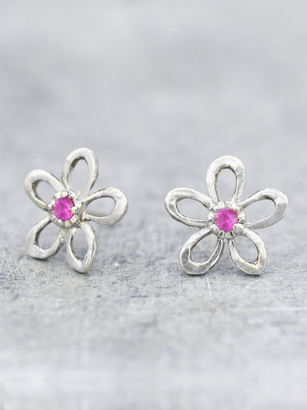 Artisan Daisy Flower Post Earrings - Ruby