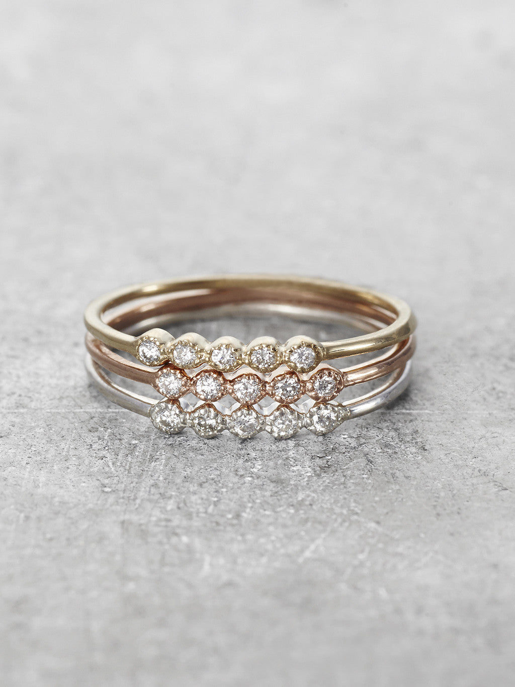 14K Daisy Diamond Stacking Rings - LUNESSA