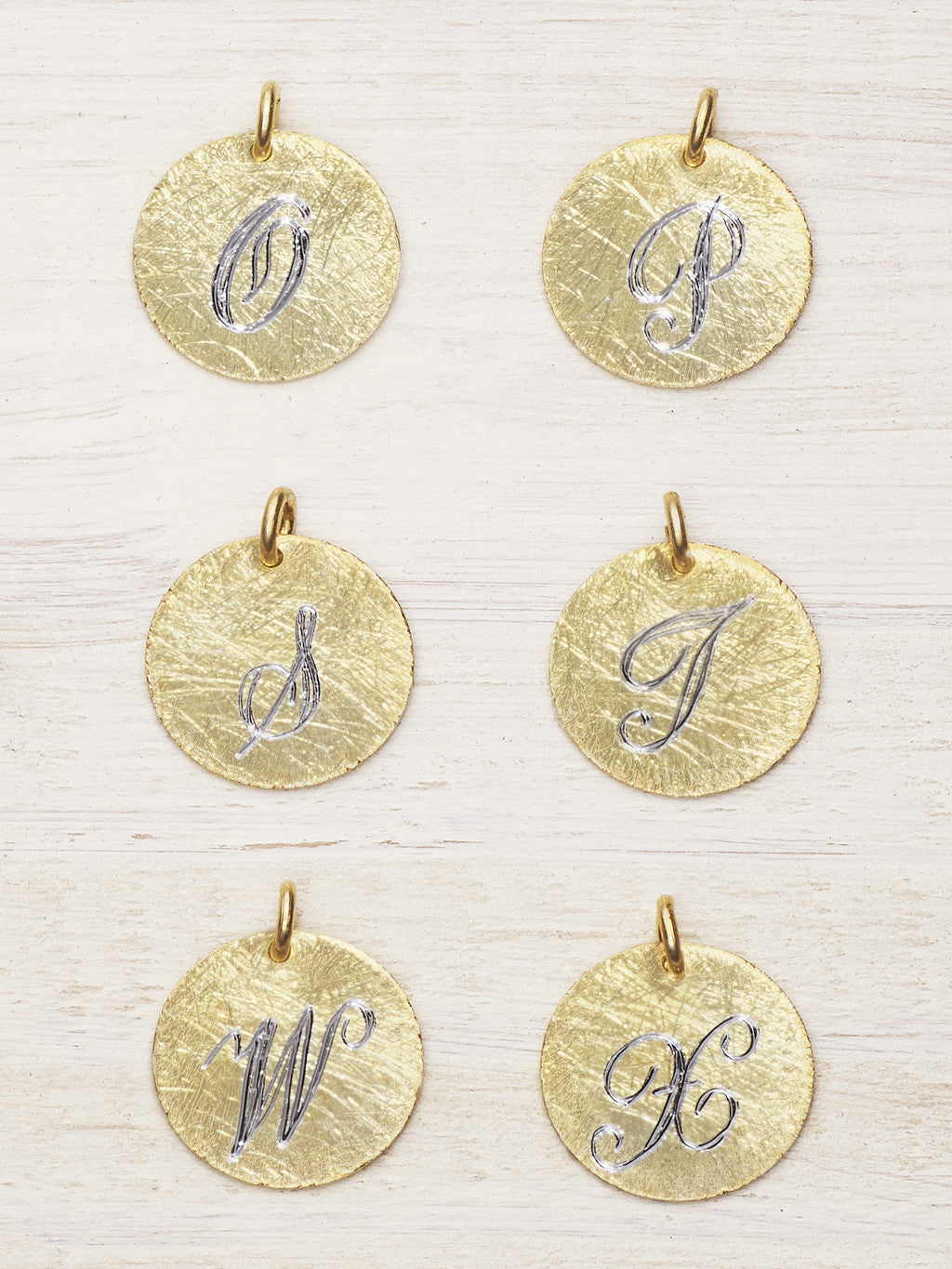 Large Engraved Textured Initial Disk Charms - LUNESSA