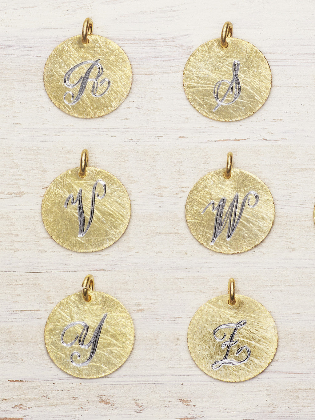 Large Engraved Textured Initial Disk Charms - LUNESSA