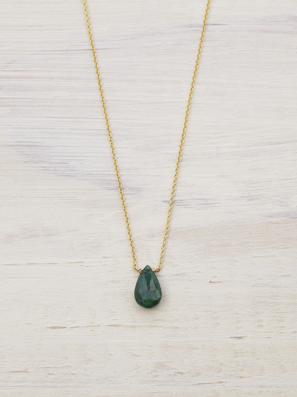 14K Emerald Tiny Gem Necklace - LUNESSA