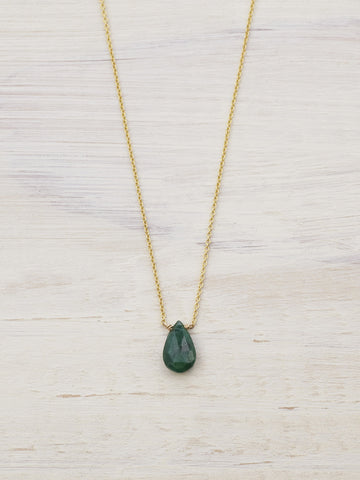 14K Emerald Tiny Gem Necklace - LUNESSA