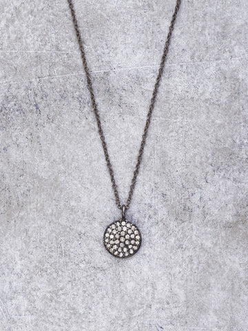 Antiqued Silver Pave Diamond Disk Necklace - LUNESSA