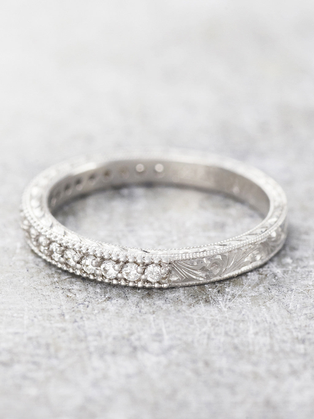 Hand Engraved Diamond Milgrain Band LUNESSA