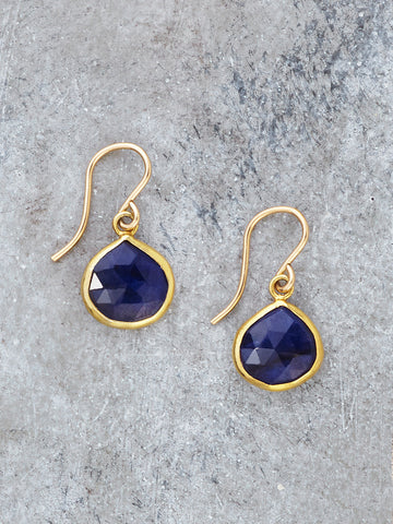 Gold Framed Sapphire Teardrop Earrings