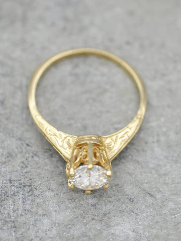 14K Antique Engraved Crown Ring