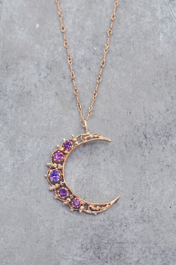 Victorian Style 14kt + Sapphire Crescent Moon Pendant Necklace – A. Brandt  + Son