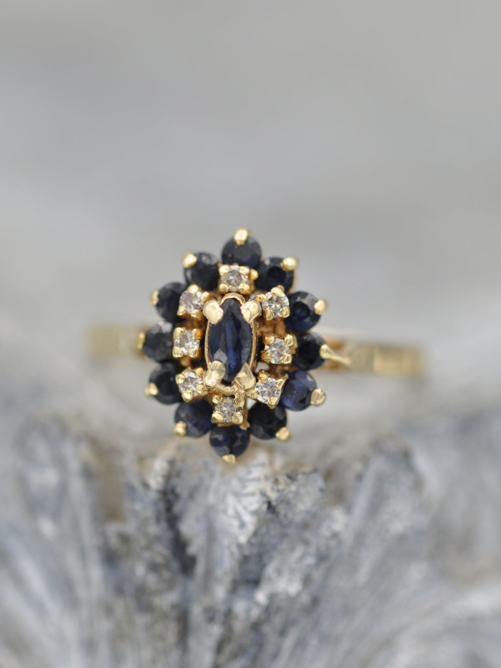 14K Antique Marquis Sapphire & Diamond Ring
