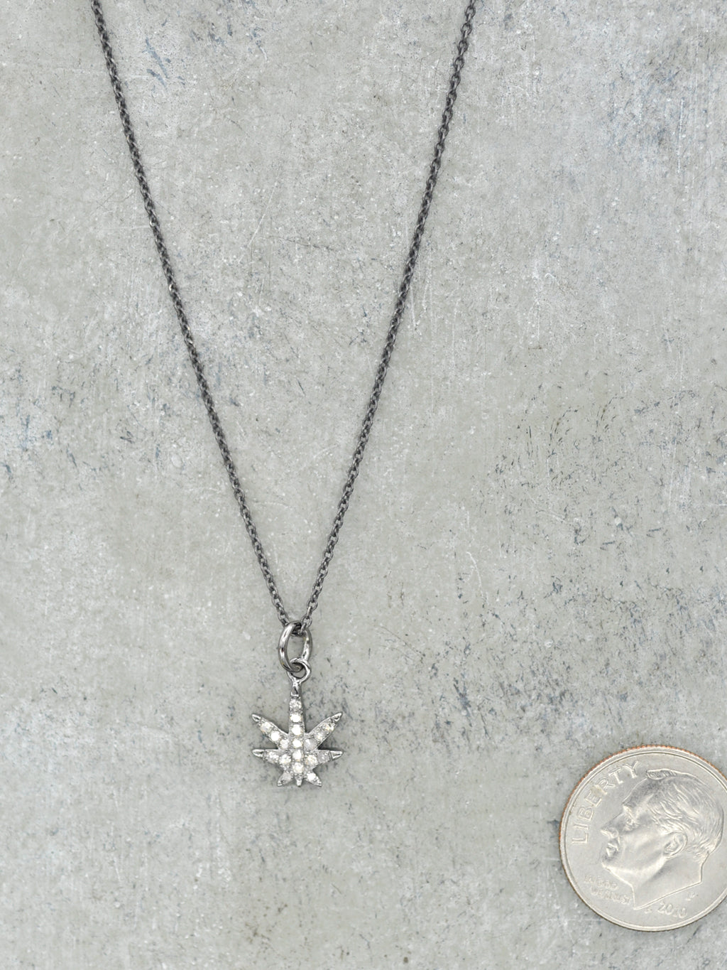 Antique Silver Diamond Pot Leaf Necklace