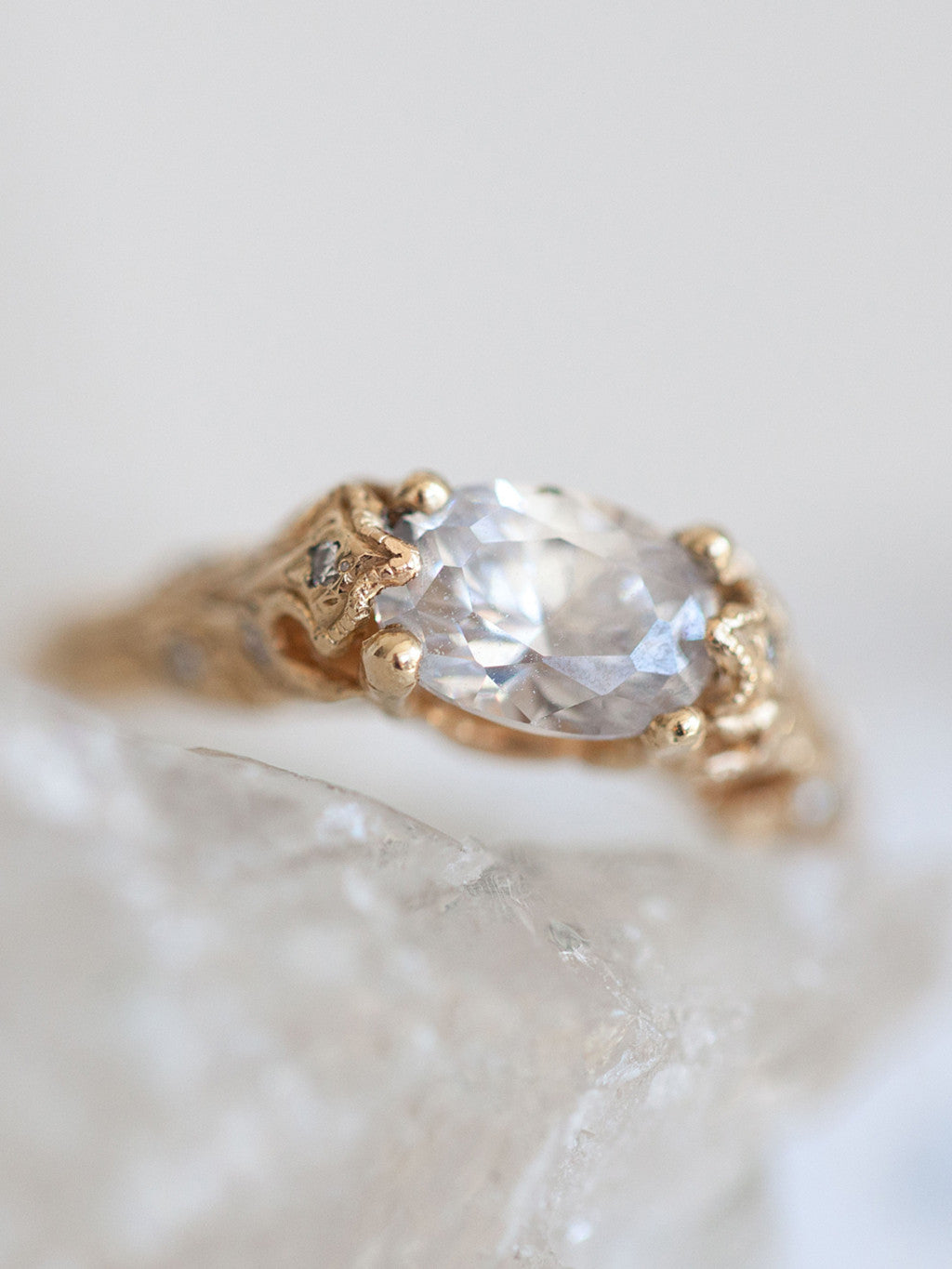 The Bethany Leaf Ring - White Sapphire