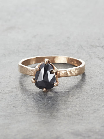14K Rustic Black Diamond Pear Ring - LUNESSA