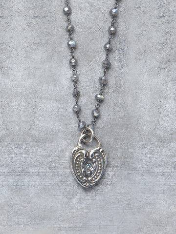 Antique Blue Diamond Heart Necklace - LUNESSA