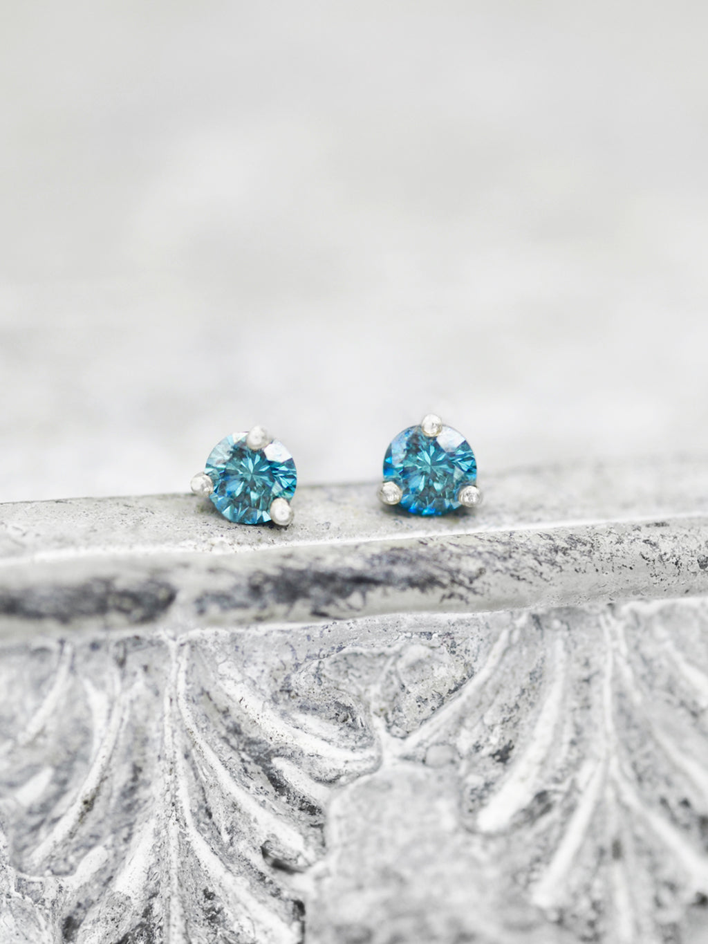 14K Blue Diamond Martini Post Earrings