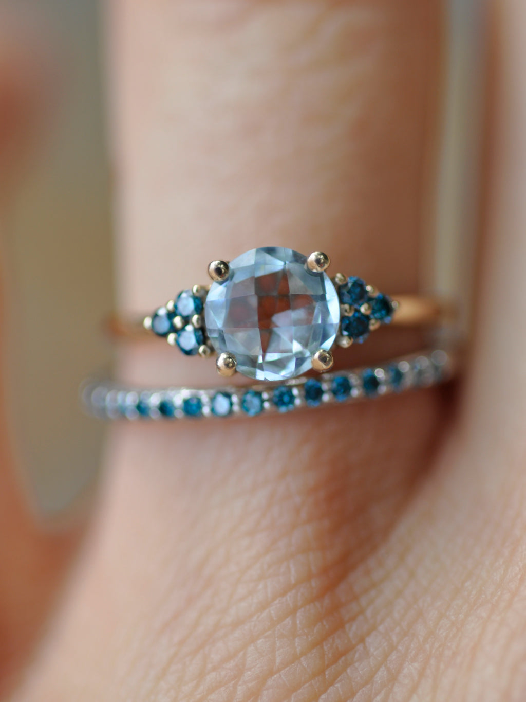 14K Caroline Blue Topaz + Blue Diamond Ring