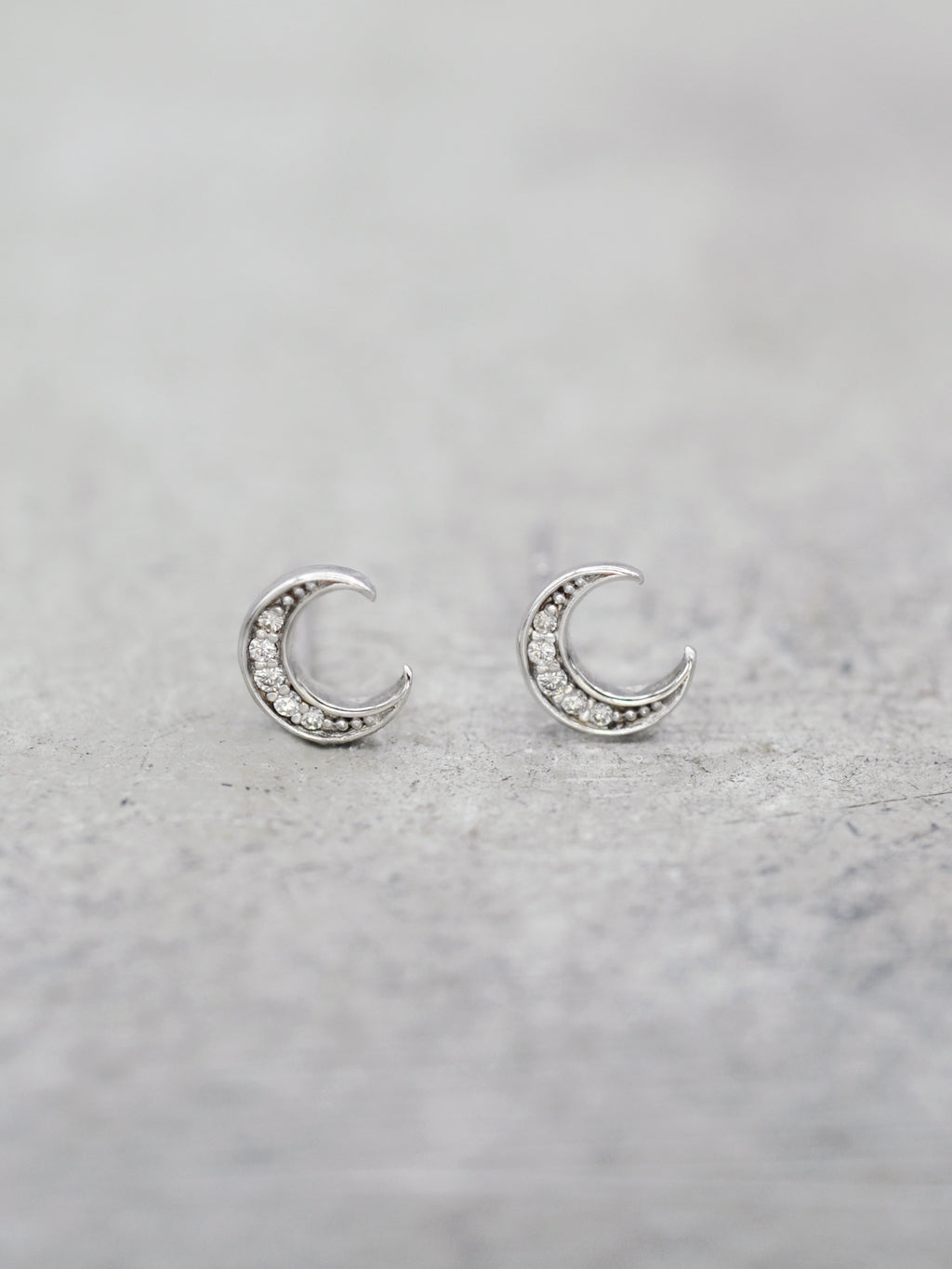 Sterling Crescent Moon Post Earrings - CZ
