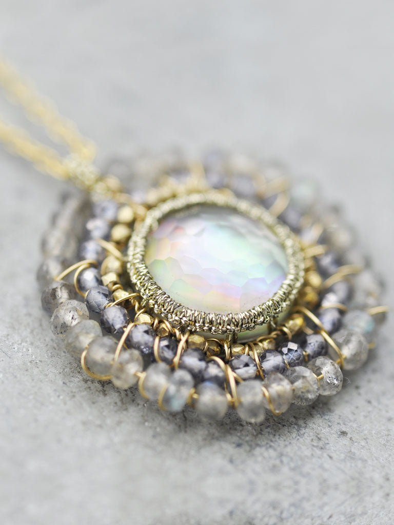 Crocheted Rainbow Mother of Pearl Necklace