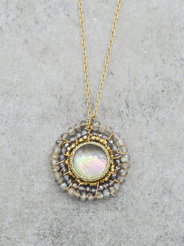 Rainbow Mother of Pearl Crocheted Necklace