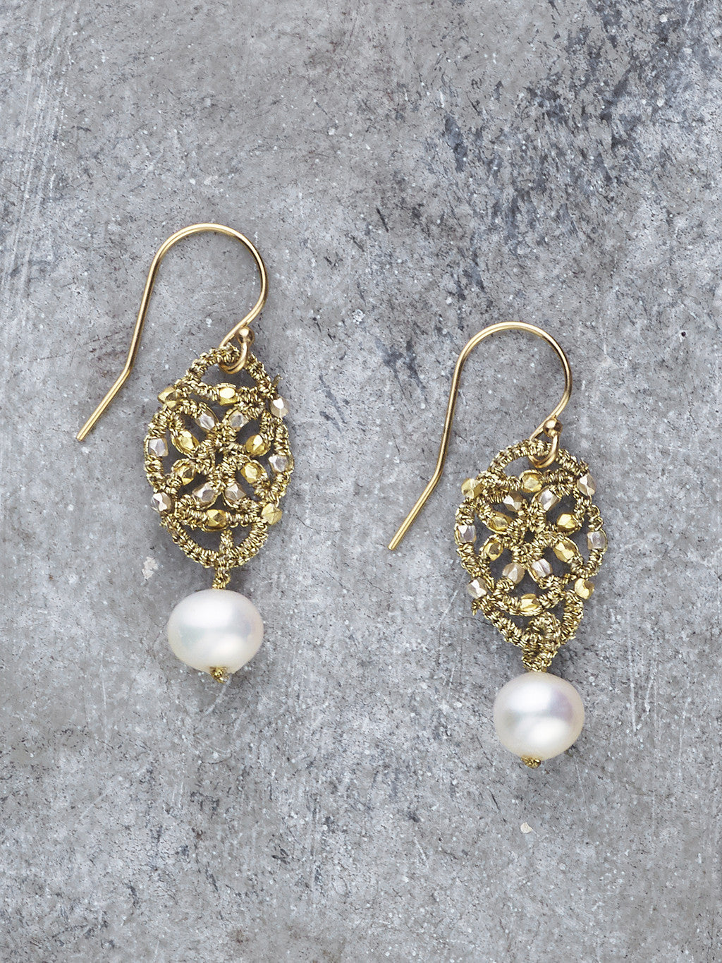 Danielle Welmond Woven Gold Thread Pearl Earrings