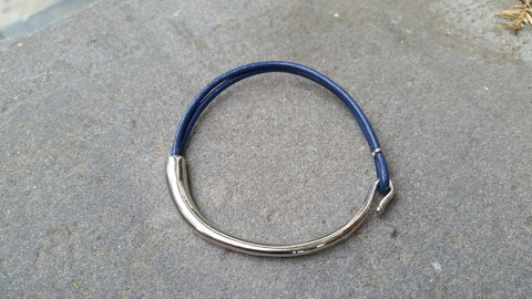 Leather Bar Bracelet - Navy Blue