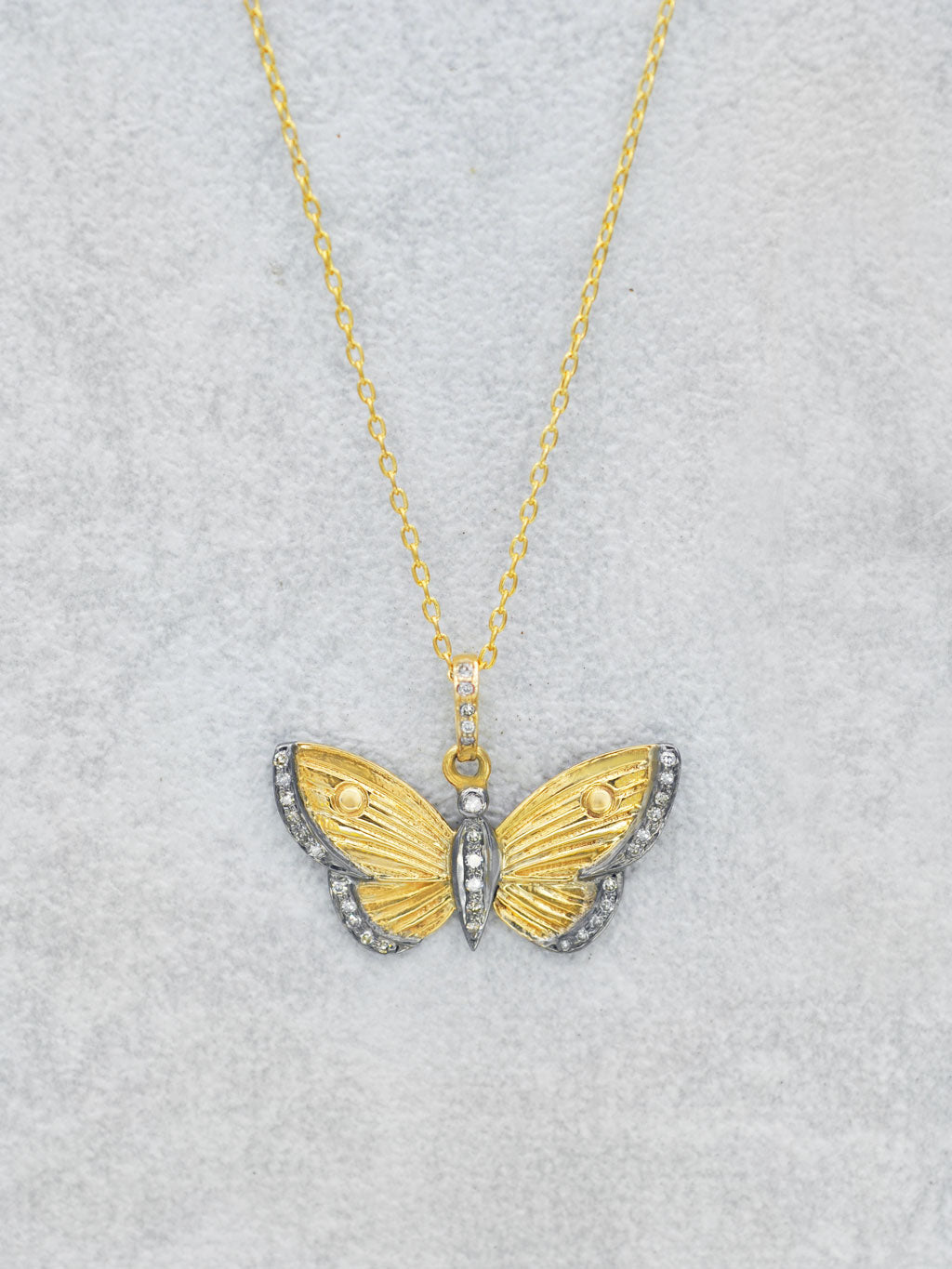 14K Golden Diamond Butterfly Necklace