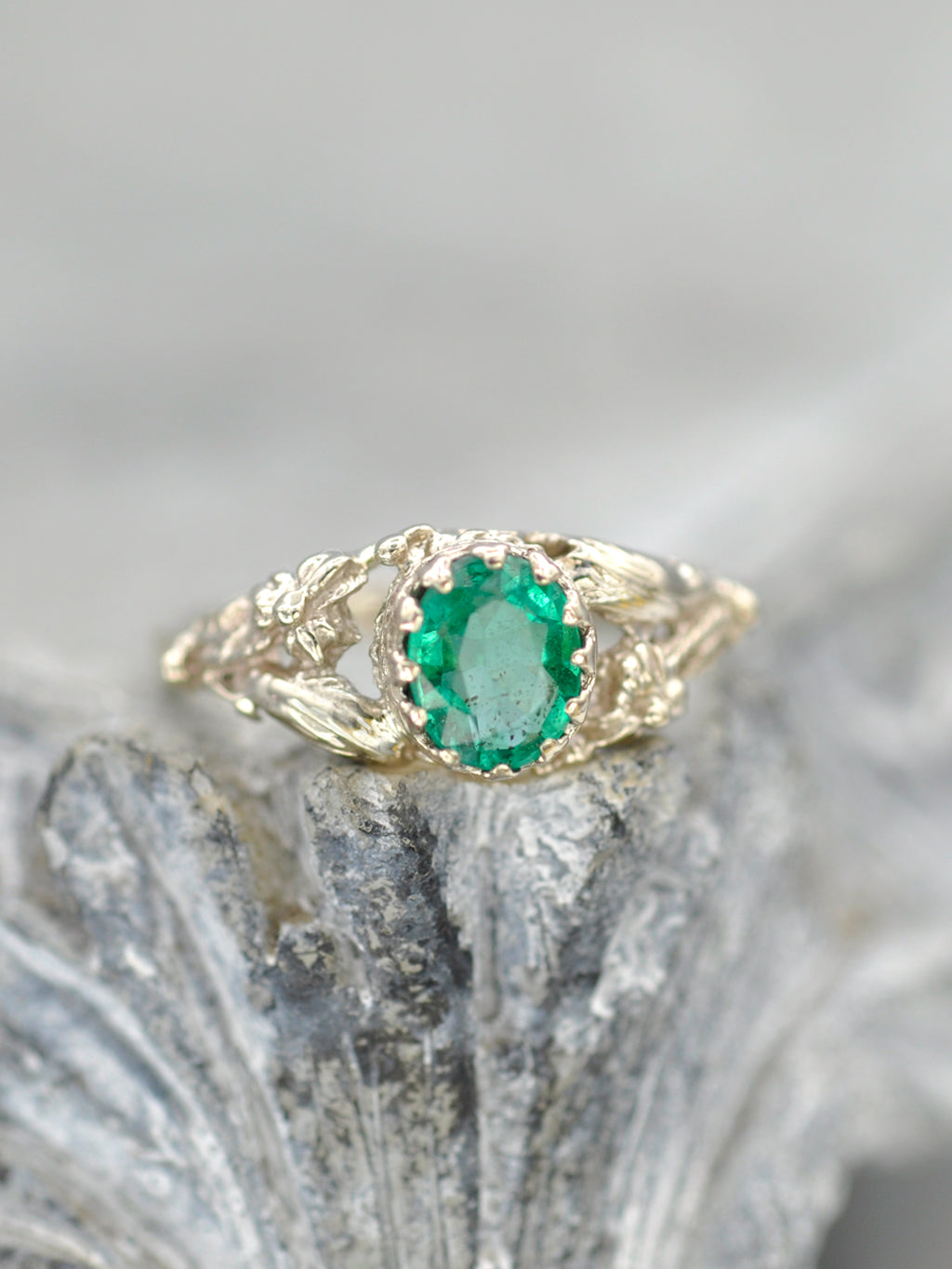 14K Earthly Emerald Garden Ring - White Gold