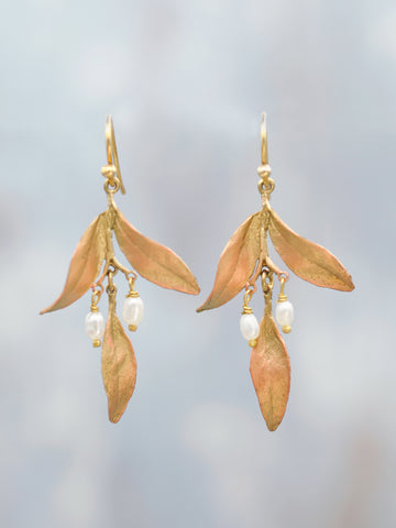 Tapestry Leaves + Pearls Chandelier Earrings