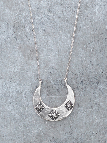 Diamond Stars Crescent Moon Necklace