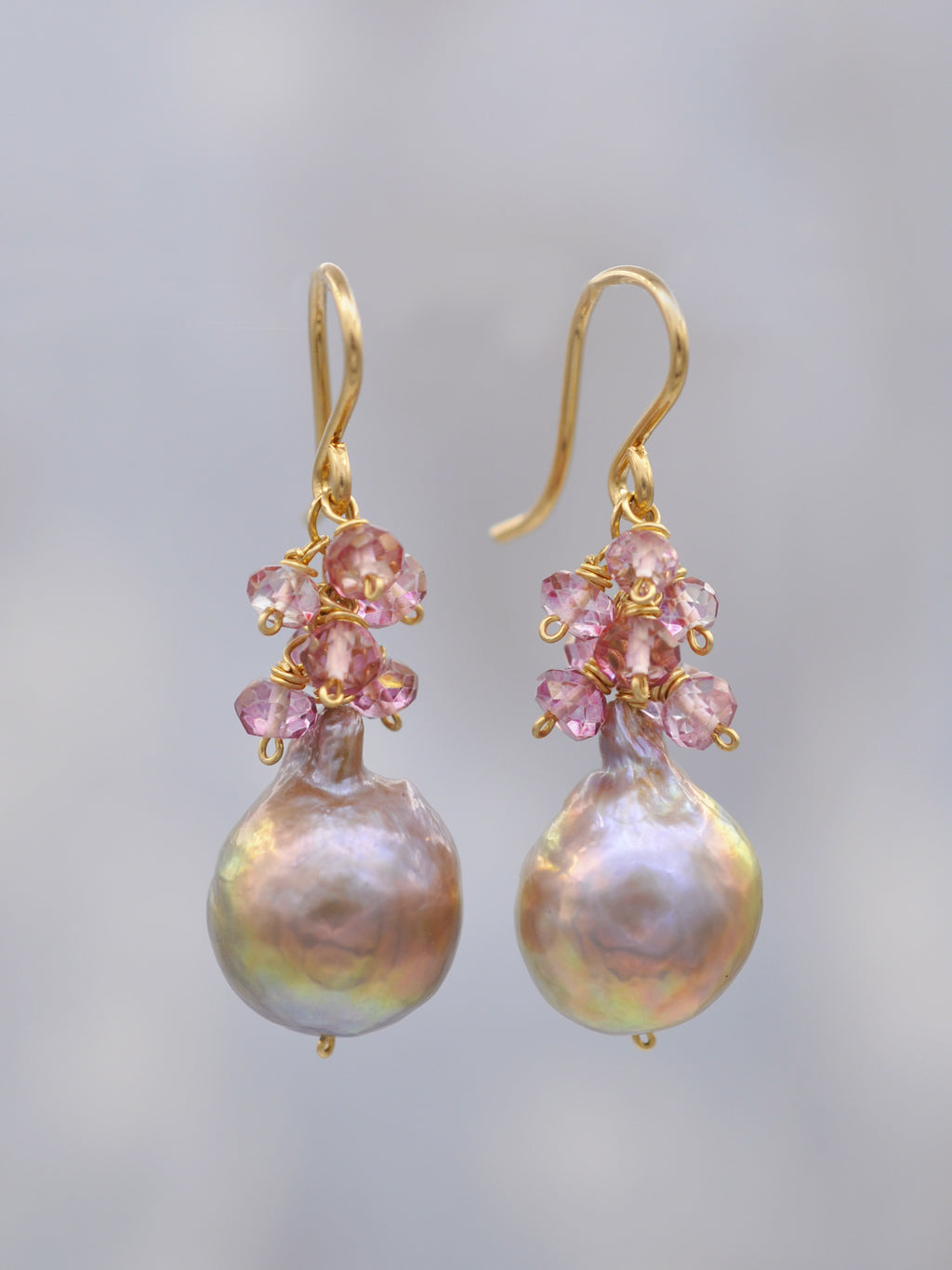 Pink Pearl Cluster Earrings