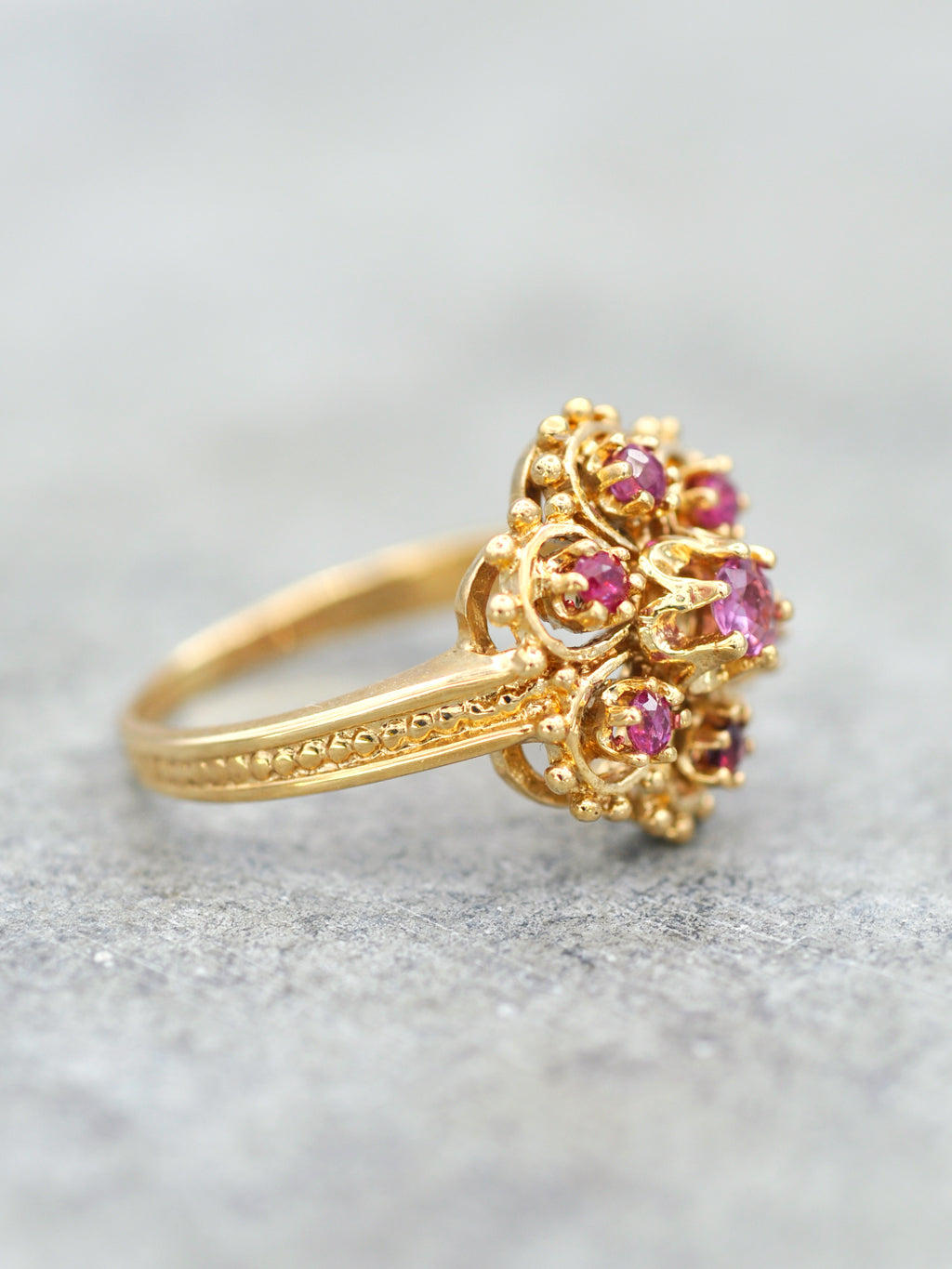 14K Antique Pink Sapphire Flower Ring
