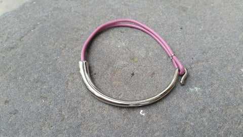 Leather Bar Bracelet - Pink