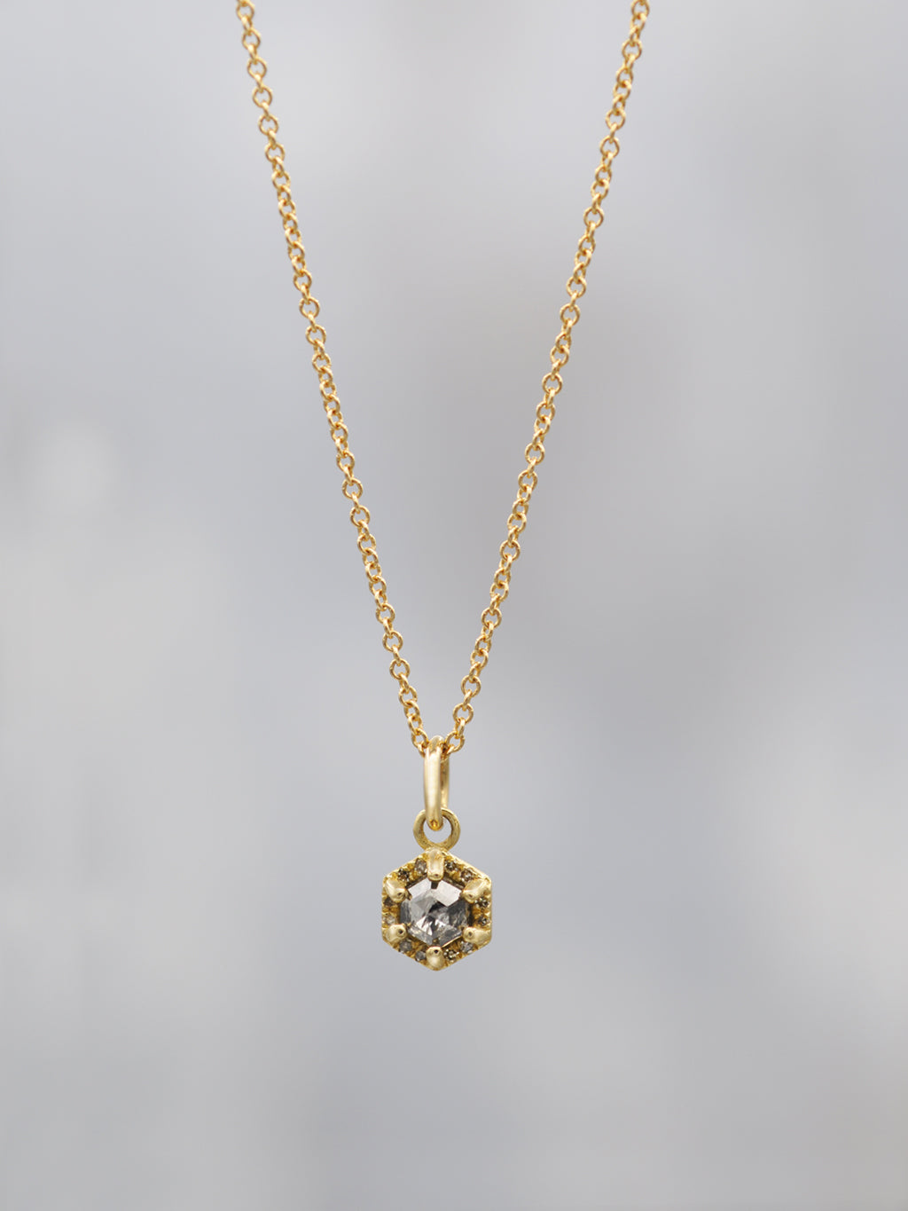 14K Tiny Rustic Hex Diamond Necklace .15CT