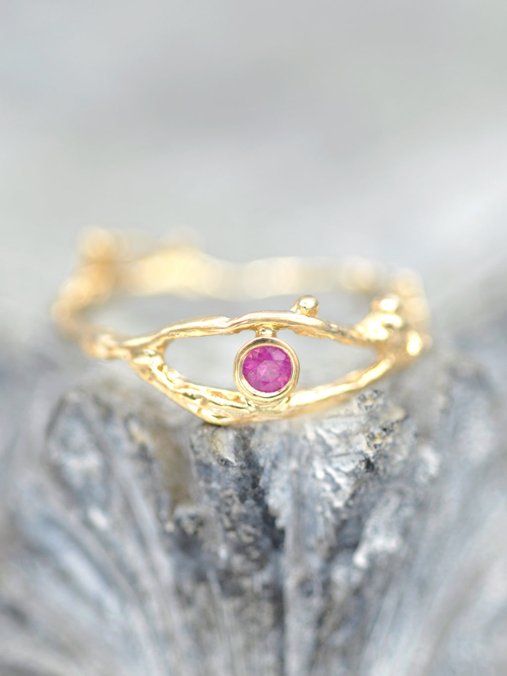 14K Enchanted Fairy Branch Ring - Pink Ruby