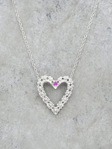 Ruby Floral Open Heart Necklace