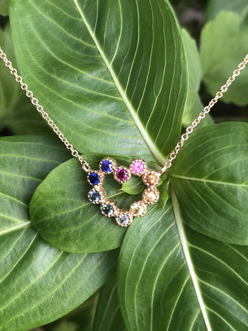 14K Rainbow Sapphire Heart Necklace