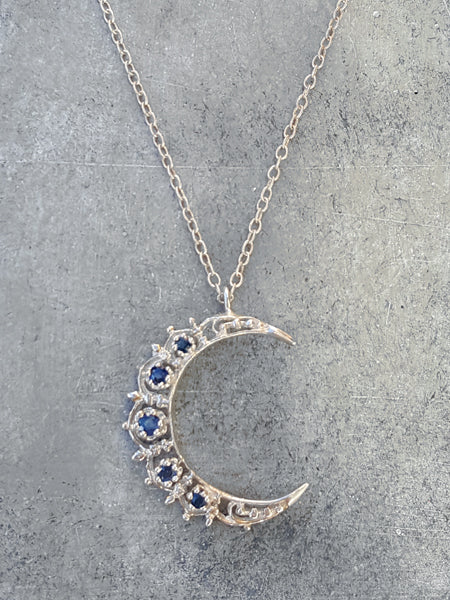 blue crescent moon necklace
