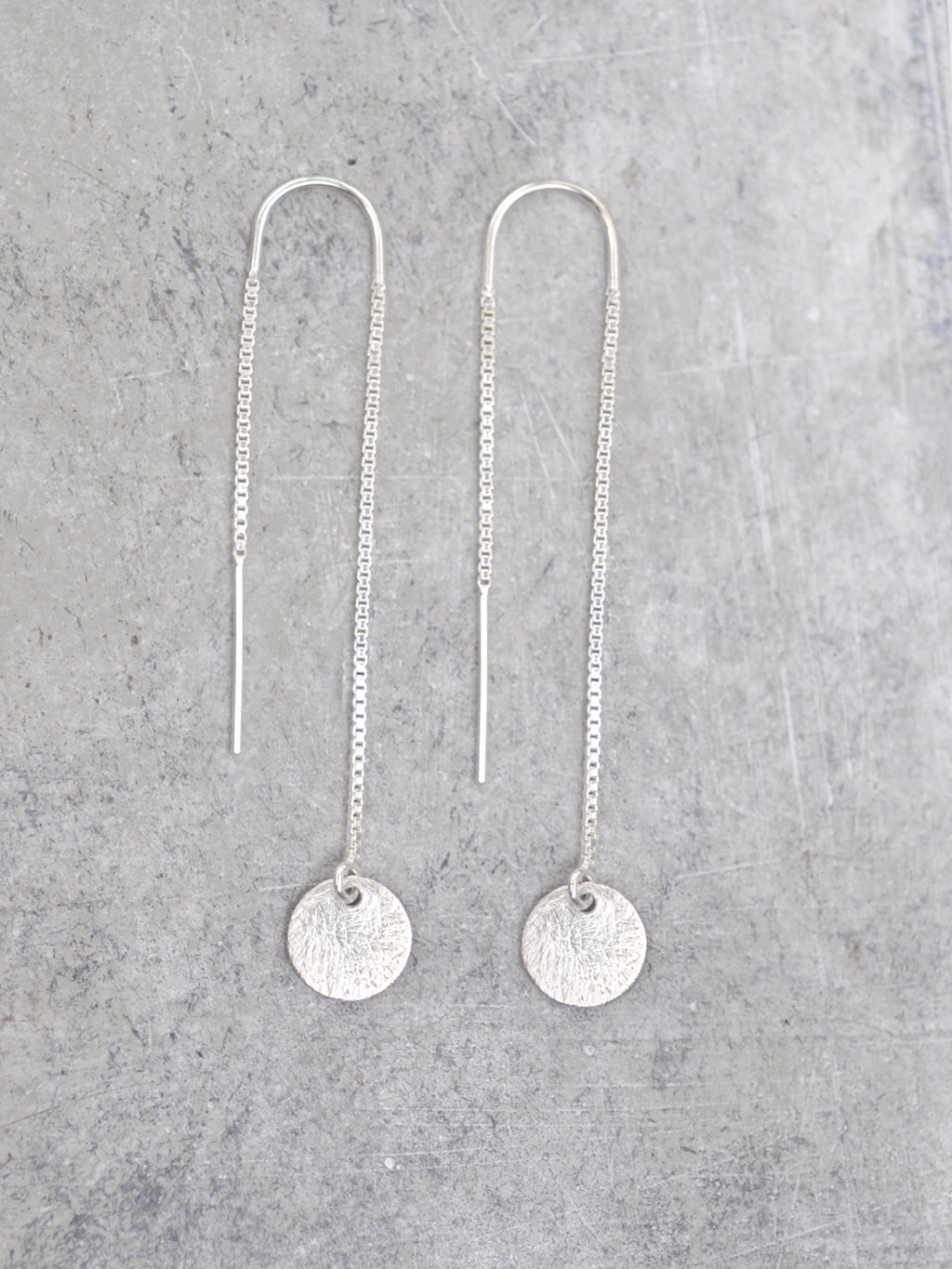 Silver Dangling Disk Threader Earrings