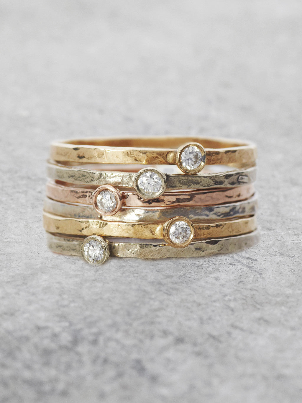 Delicate Diamond Solitaire Stacking Rings | LUNESSA