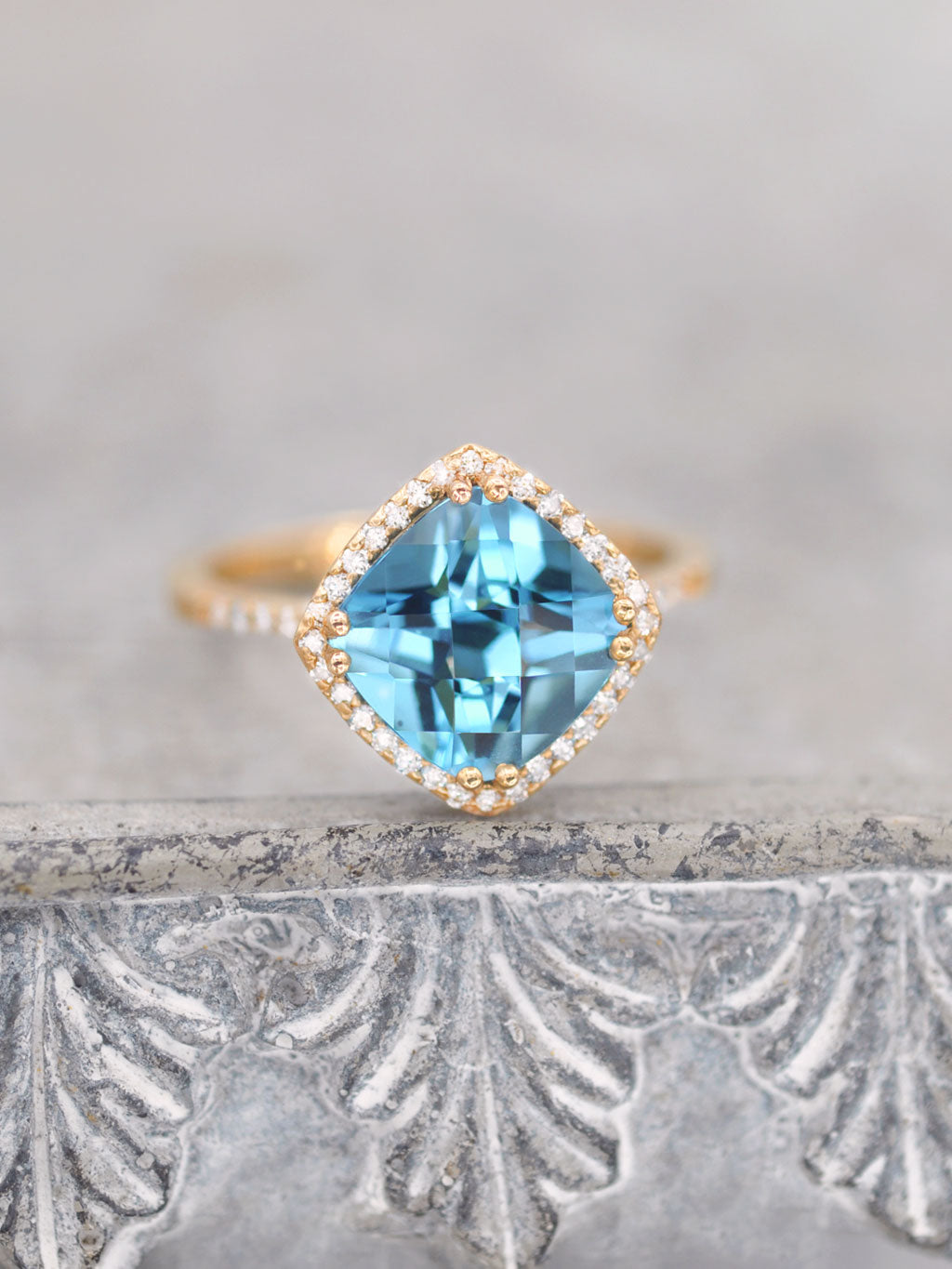 3 Stone Blue Topaz and Diamond Ring | Ovy | Braverman Jewelry