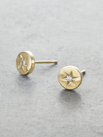 14K Boho Star Diamond Post Earrings - LUNESSA