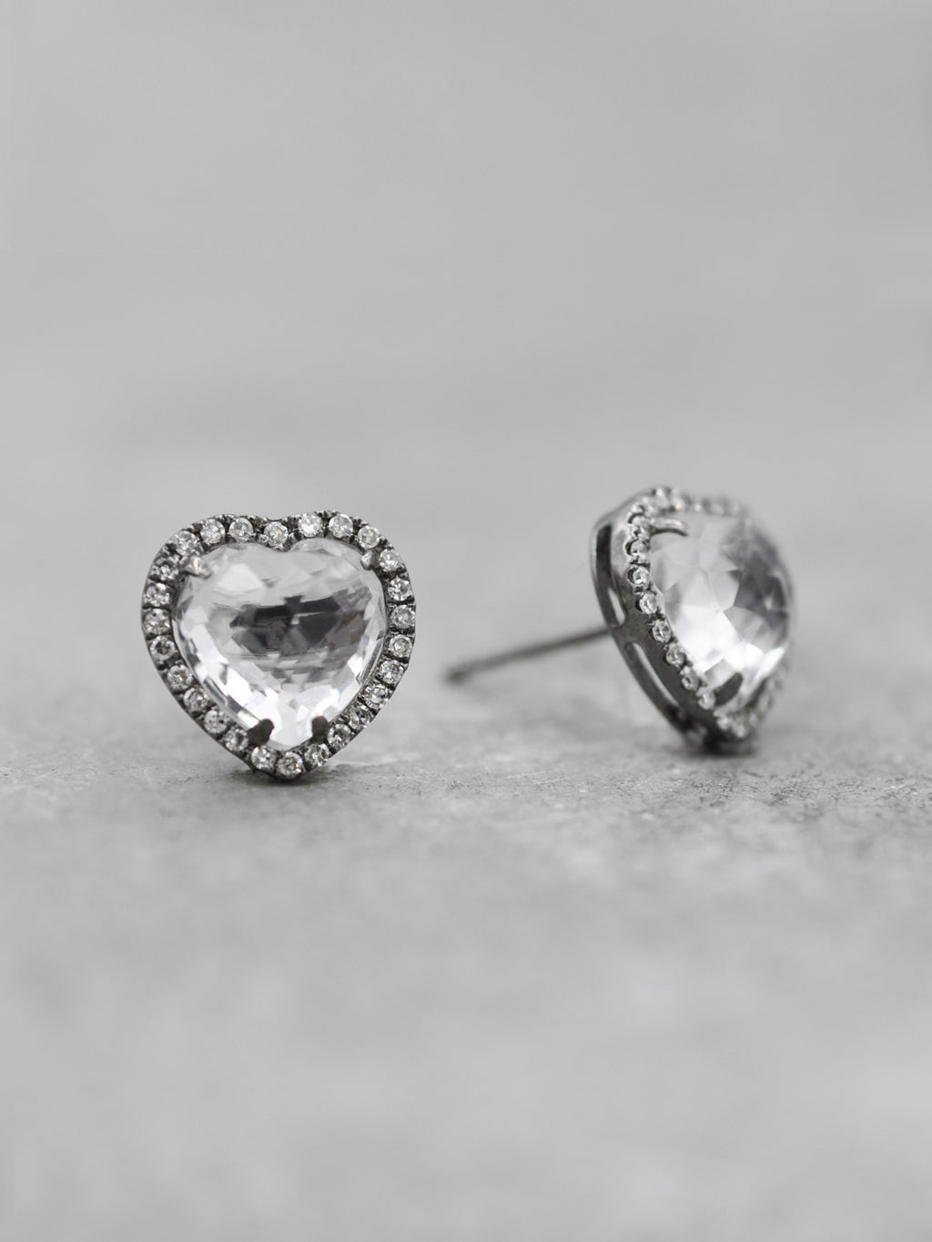 14K White Topaz & Diamond Heart Earrings
